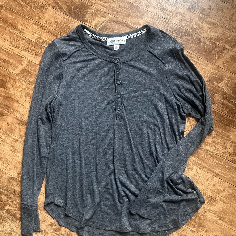 Knox Rose Long Sleeve Henley Top - Charcoal